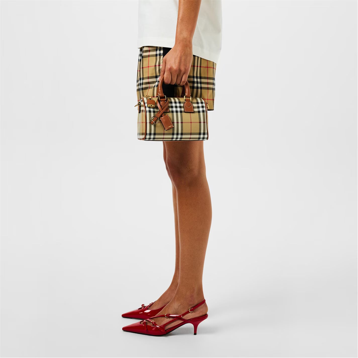 Women's Checked Cotton Mini Bowling Bag