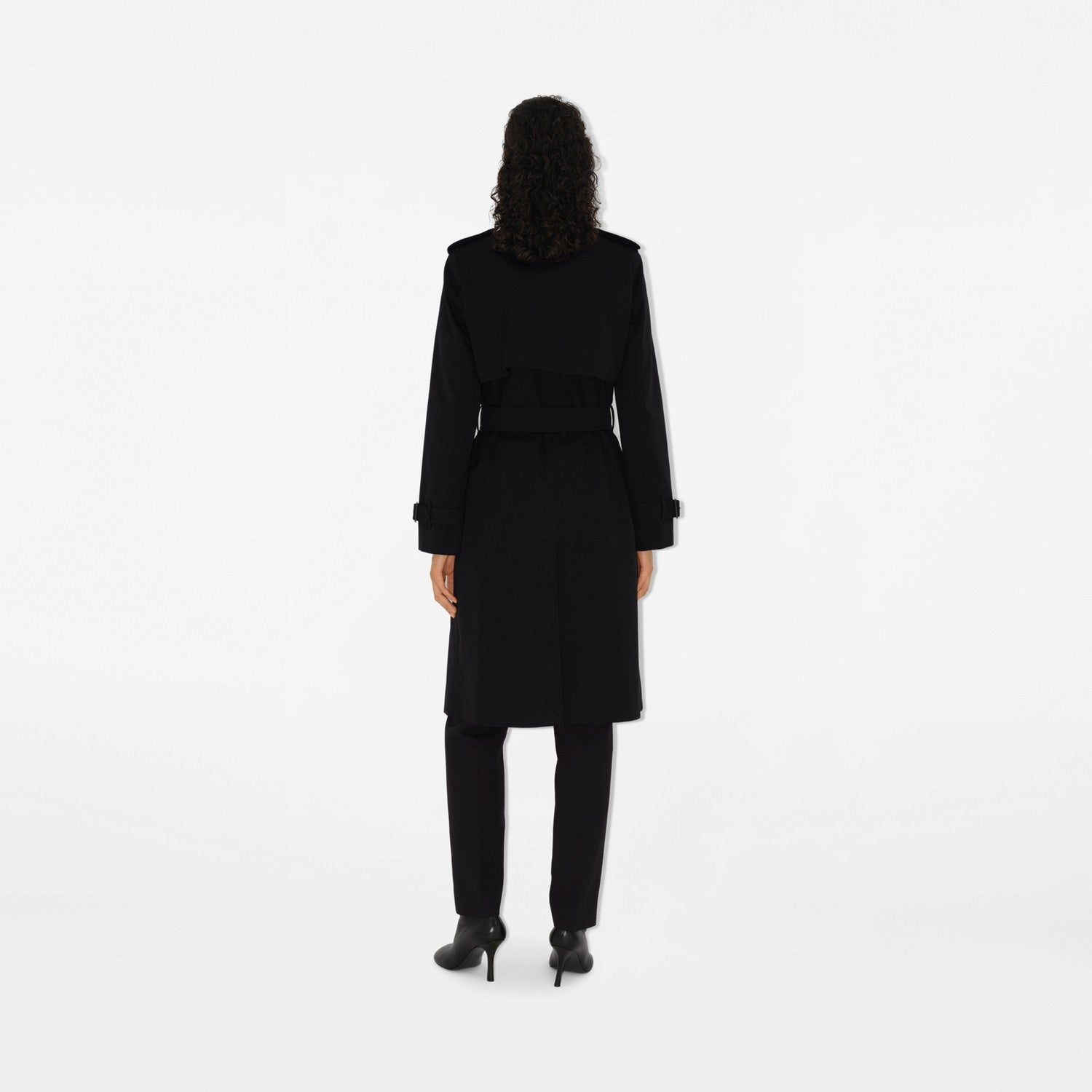 Long Check Collar Gabardine Trench Coat