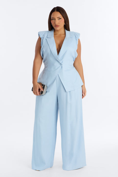 Nhulla Sleeveless Ruched Linen Blazer - Blue