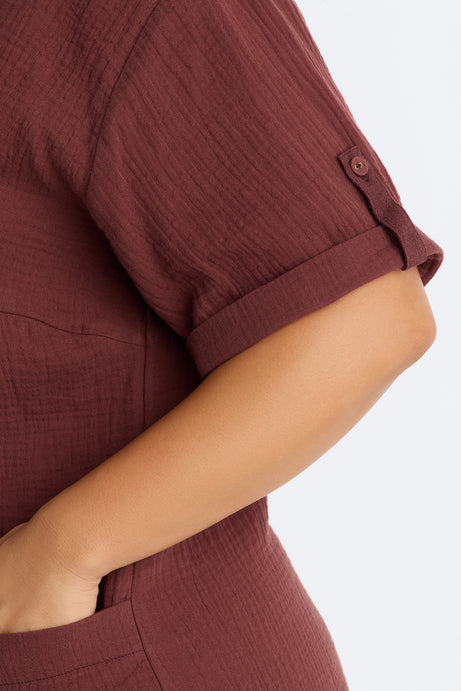 Meg Casual Gauze Romper - Chocolate