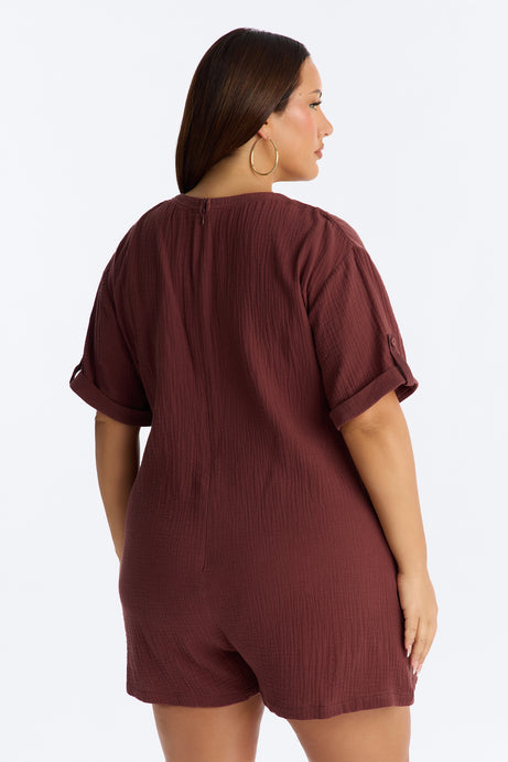 Meg Casual Gauze Romper - Chocolate