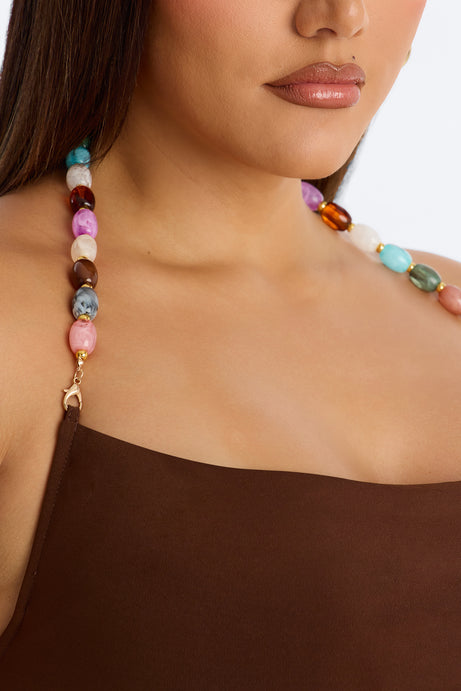 Leila Beaded Halter Maxi Dress - Brown