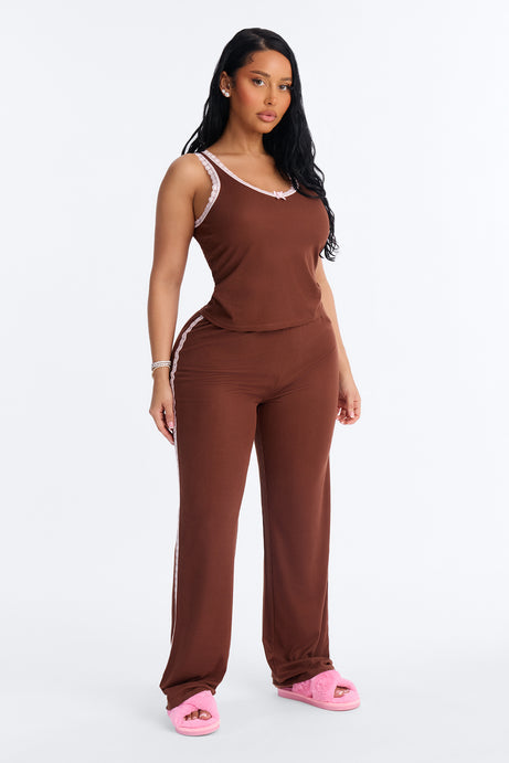 Lace Me Up PJ Pant Set - Brown/combo