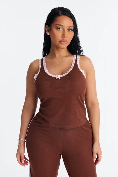 Lace Me Up PJ Pant Set - Brown/combo