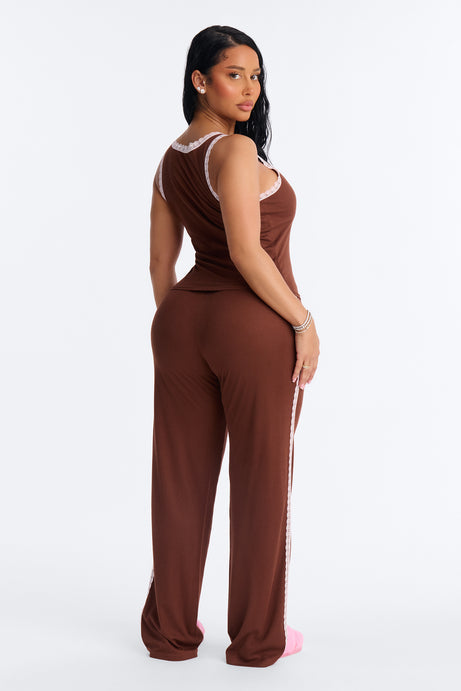 Lace Me Up PJ Pant Set - Brown/combo