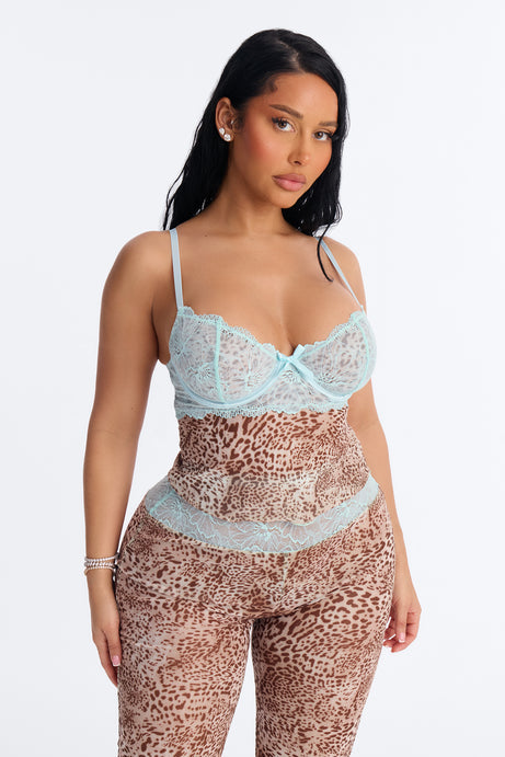 Lola 2 Piece Leopard Mesh PJ Cami Set - Blue/combo