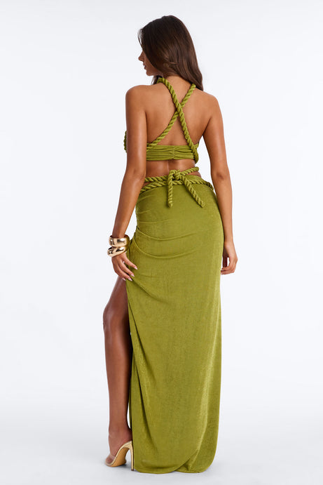 Tied To You Maxi Skirt Set - Chartreuse