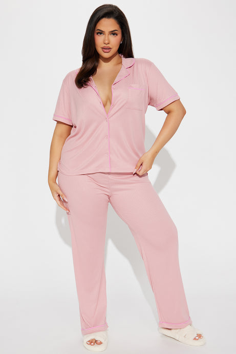 Chill Vibes Only Ribbed PJ Pant Set - Mauve/combo