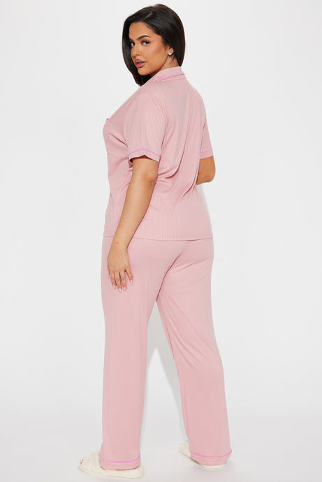 Chill Vibes Only Ribbed PJ Pant Set - Mauve/combo