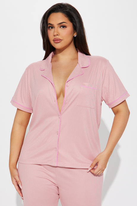 Chill Vibes Only Ribbed PJ Pant Set - Mauve/combo