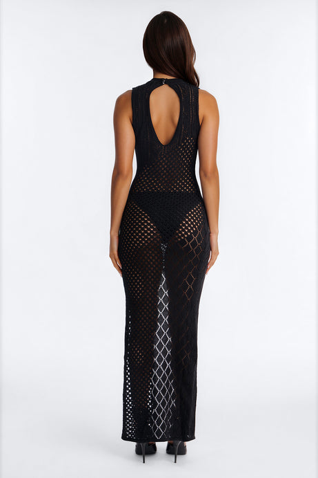 Untouchable Keyhole Crochet Maxi Dress - Black