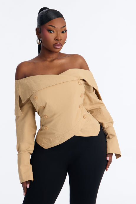 Olivia Off The Shoulder Trench Jacket - Khaki
