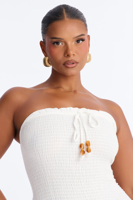 Kellie Smocked Drop Waist Maxi Dress - White