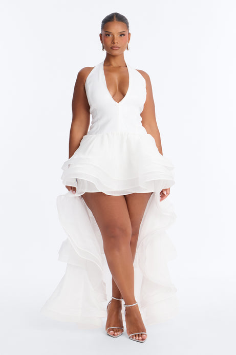 Mila Sequin High Low Gown - White