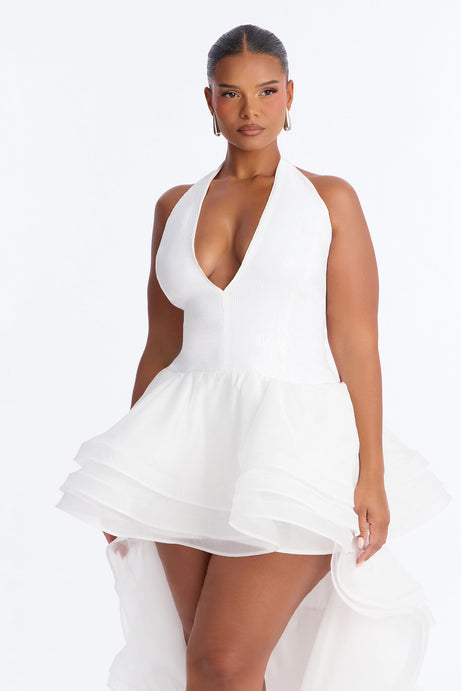 Mila Sequin High Low Gown - White