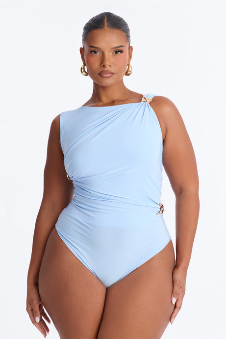 Portofino Waters Hardware Ruched Bodysuit - Blue