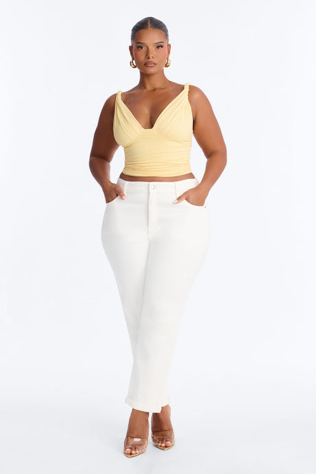 The Number One Stretch Roll Cuff Mom Jeans - White