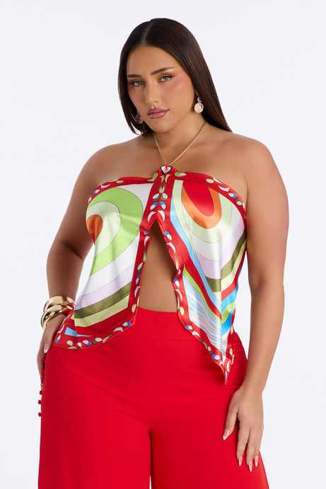 Ciao Bella Chain Strap Satin Scarf Top - Multi Color