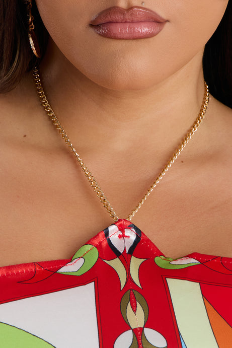 Ciao Bella Chain Strap Satin Scarf Top - Multi Color