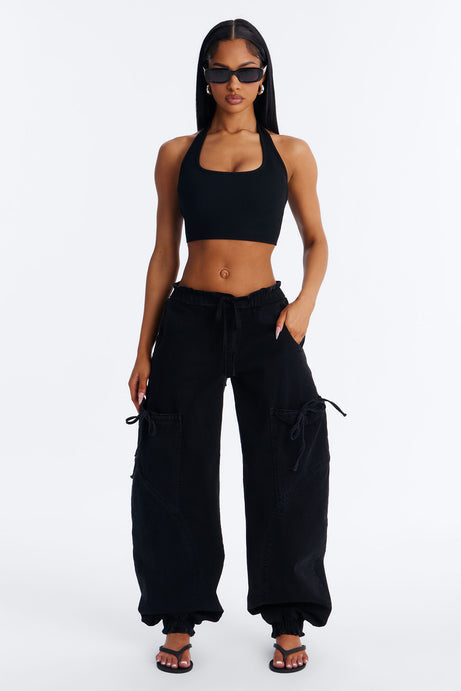 Sunbound Tie Waist Stretch Denim Joggers - Black