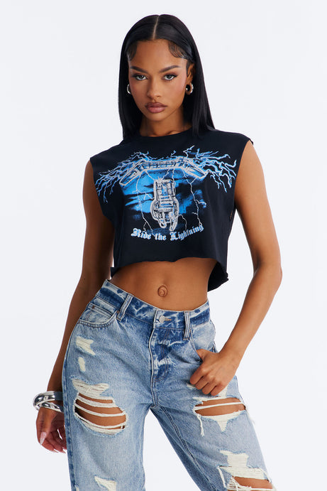 Metallica Ride The Lightening Crop Muscle Tank - Black
