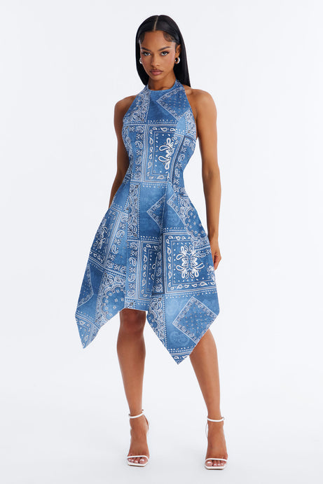 Karly Bandana Denim Midi Dress - Denim