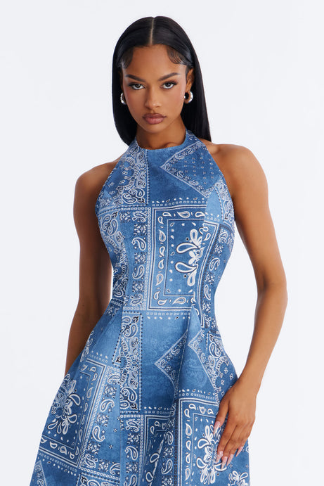 Karly Bandana Denim Midi Dress - Denim