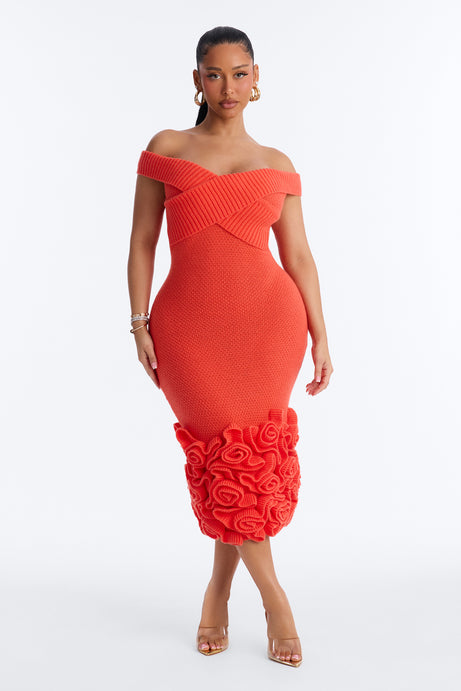Simone Rose Sweater Midi Dress - Orange