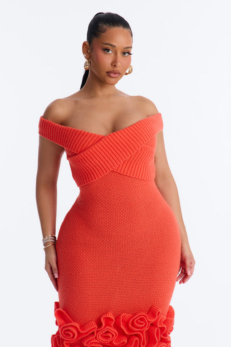 Simone Rose Sweater Midi Dress - Orange