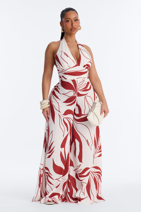 Vacation Vibe Backless Halter Jumpsuit - Rust