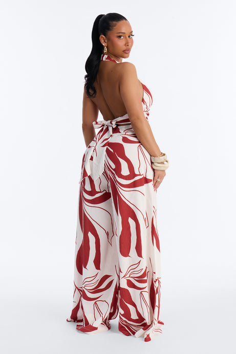 Vacation Vibe Backless Halter Jumpsuit - Rust