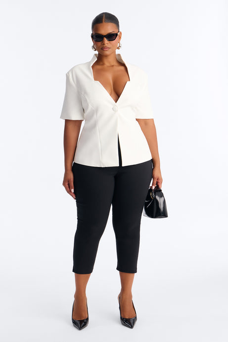 Gemini Dreams Stand Collar Short Sleeve Blazer - White