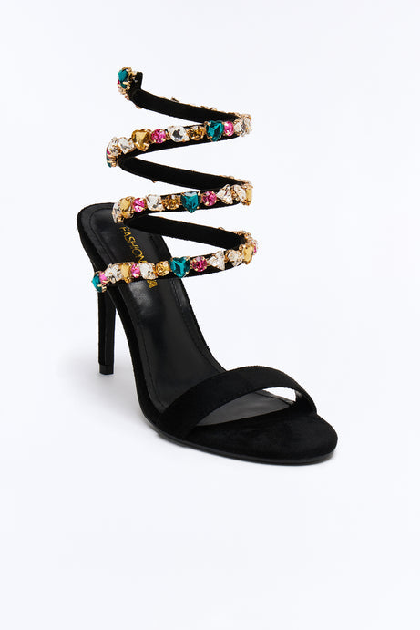 Laylin Jewel Wrap Up Heels - Black