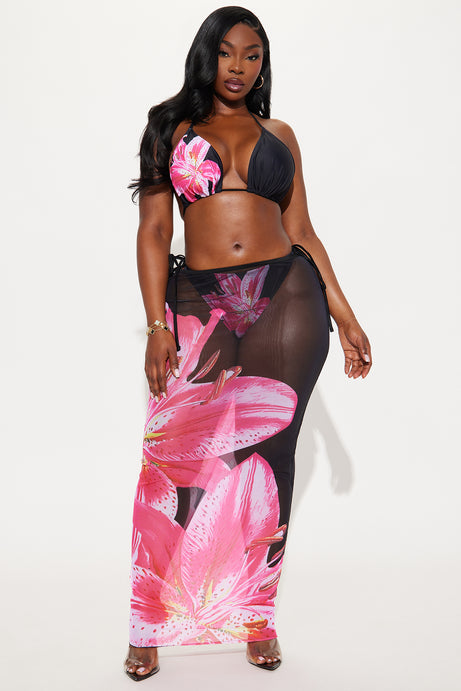 Kiana Orchid 3 Piece Bikini Maxi Skirt Set - Black/combo