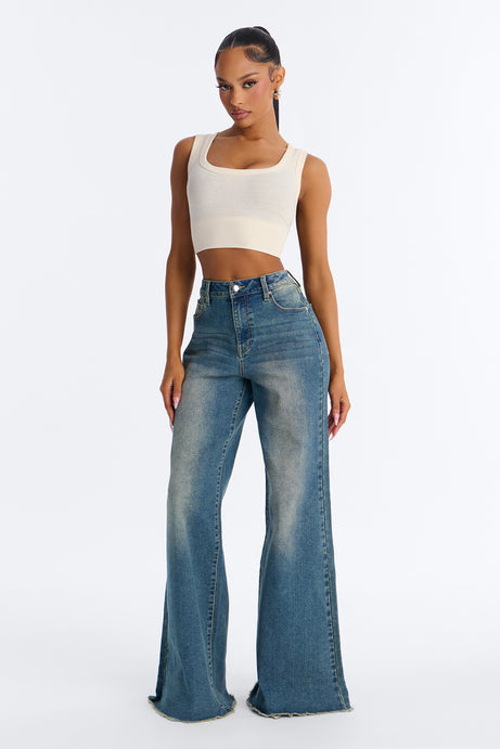 City Girl Stretch Wide Leg Jeans - Vintage Wash