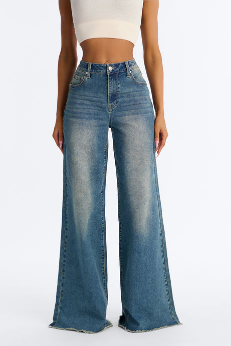 City Girl Stretch Wide Leg Jeans - Vintage Wash