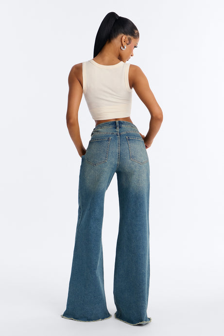 City Girl Stretch Wide Leg Jeans - Vintage Wash