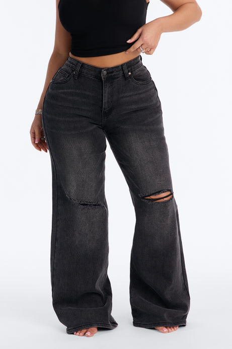 Back To Reality Ripped Straight Leg Jeans - Black Wash
