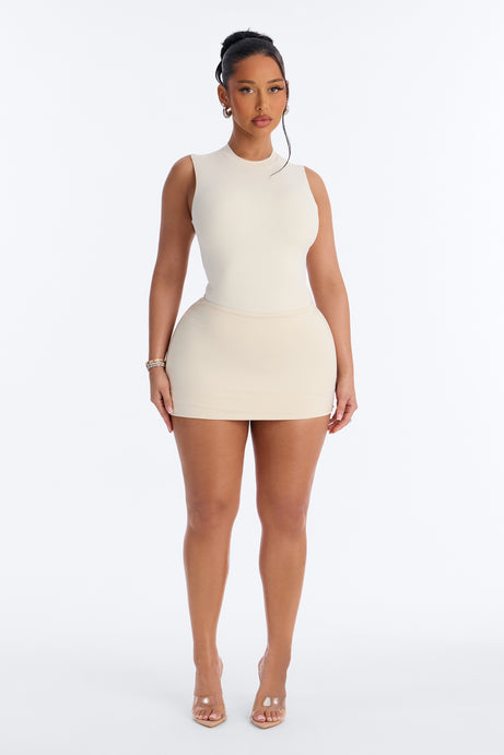 Second Skin Double Lined Mock Neck Sleeveless Bodysuit - Bone