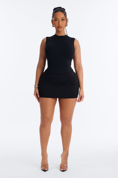 Second Skin Double Lined Mock Neck Sleeveless Bodysuit - Black