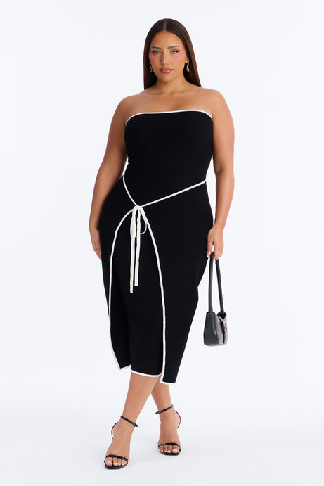 Strong Attraction Strapless Midi Dress - Black/White
