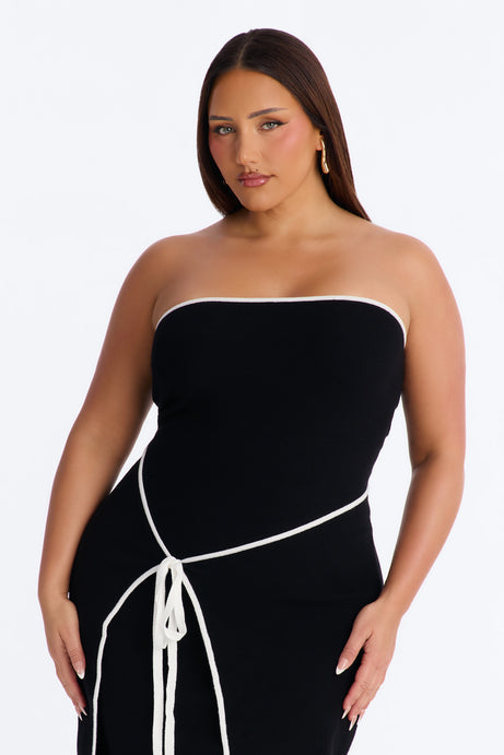 Strong Attraction Strapless Midi Dress - Black/White