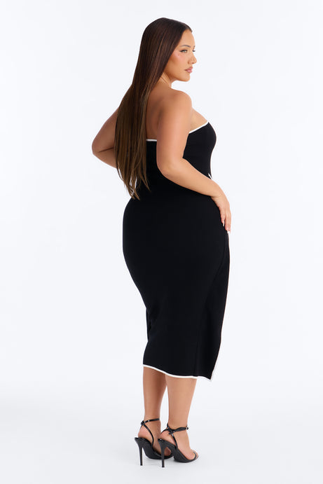 Strong Attraction Strapless Midi Dress - Black/White