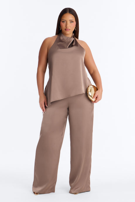 Joana Satin Draped Jumpsuit - Mocha