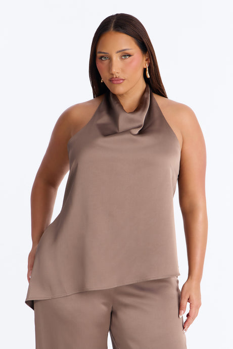 Joana Satin Draped Jumpsuit - Mocha