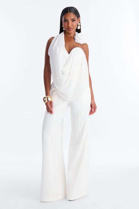 Celeste Bloom Draped Pant Set - White