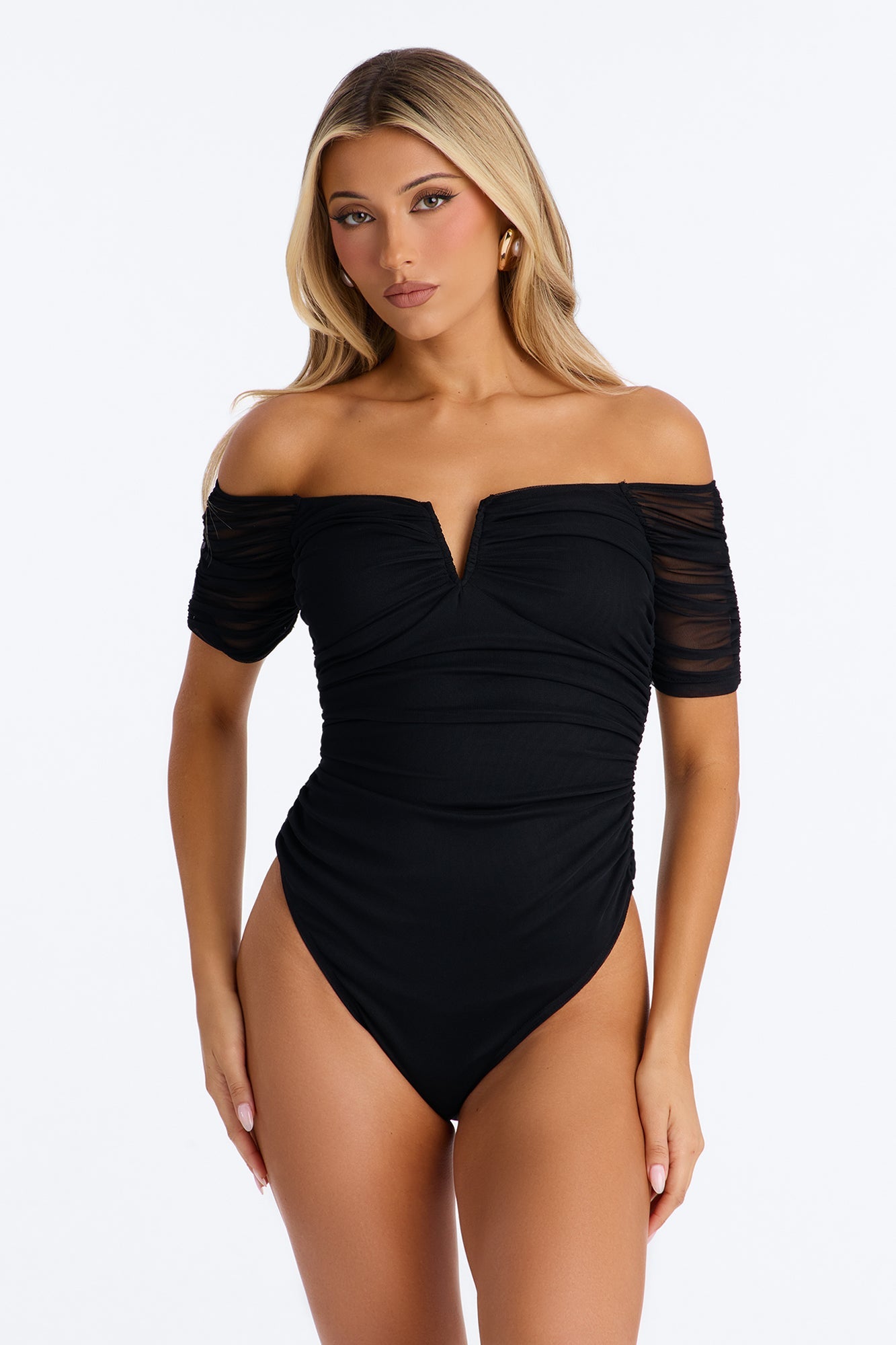 The Finer Things Mesh Short Sleeve Bodysuit - Black