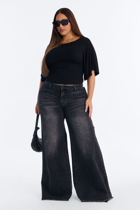 Nicolette Tie Waist Short Sleeve Top - Black