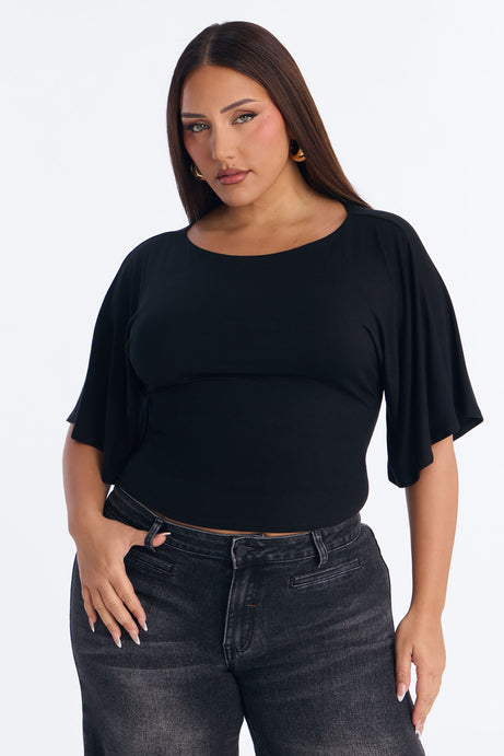 Nicolette Tie Waist Short Sleeve Top - Black