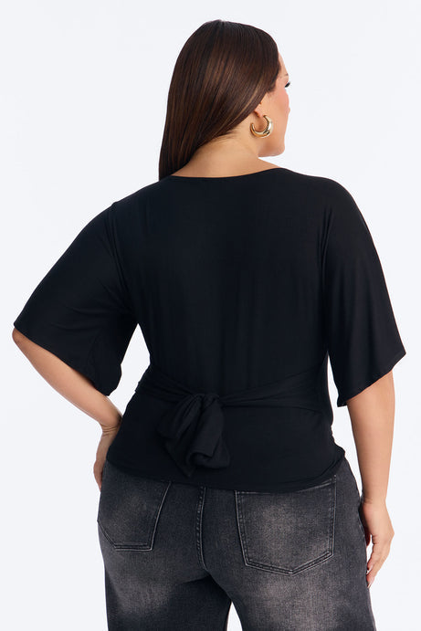 Nicolette Tie Waist Short Sleeve Top - Black